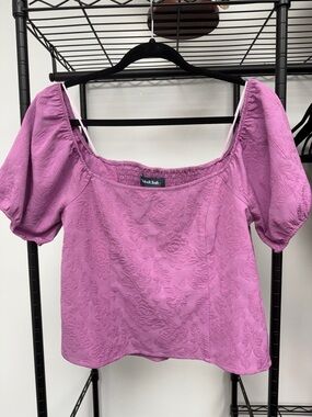 Modcloth Orchid Puff Sleeve Square Neck Smocked Top